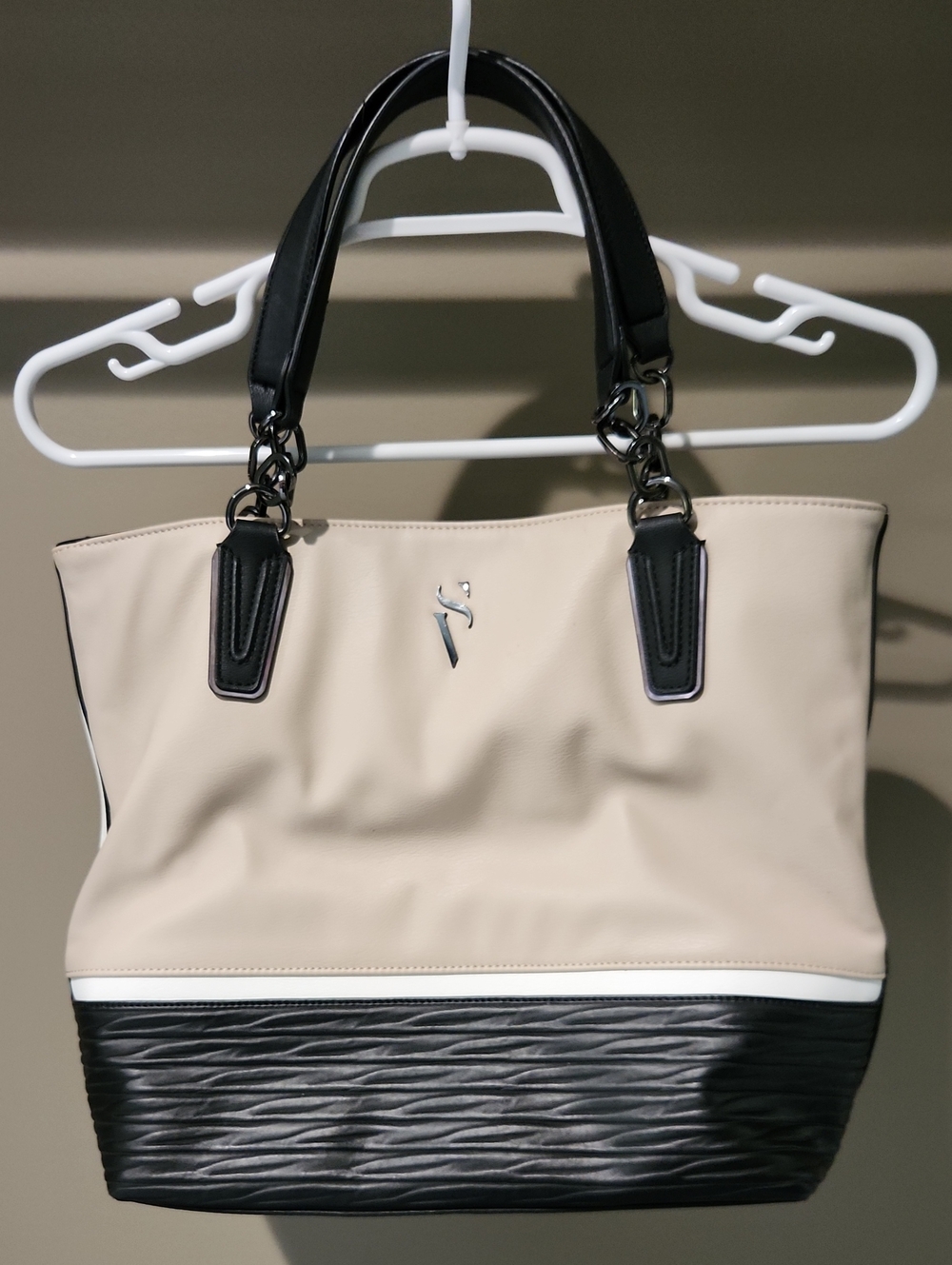 Classic Two-Tone Beige and Black Tote Bag - Simply Vera